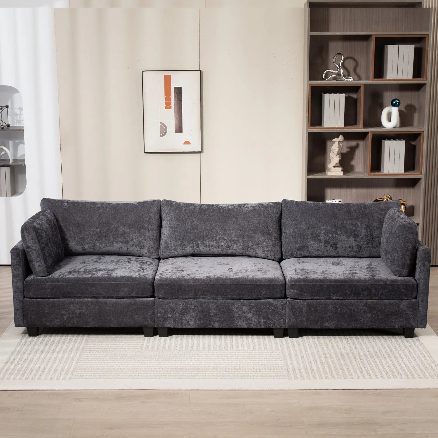 Streamdale 111.42x32.28" 3-Seater Chenille Sofa - Comfy, Cloud-Soft, with Side Pocket