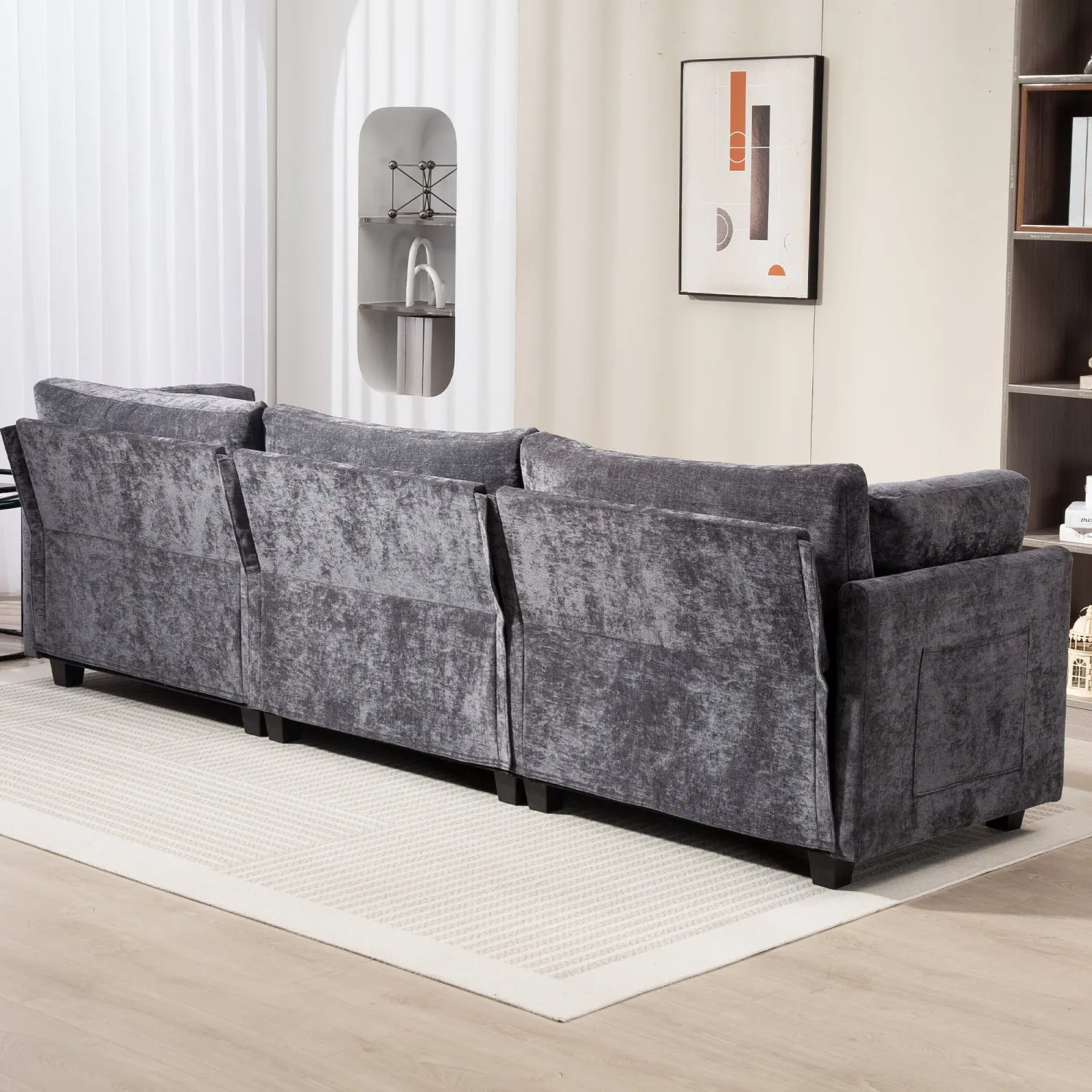Streamdale 111.42x32.28" 3-Seater Chenille Sofa - Comfy, Cloud-Soft, with Side Pocket