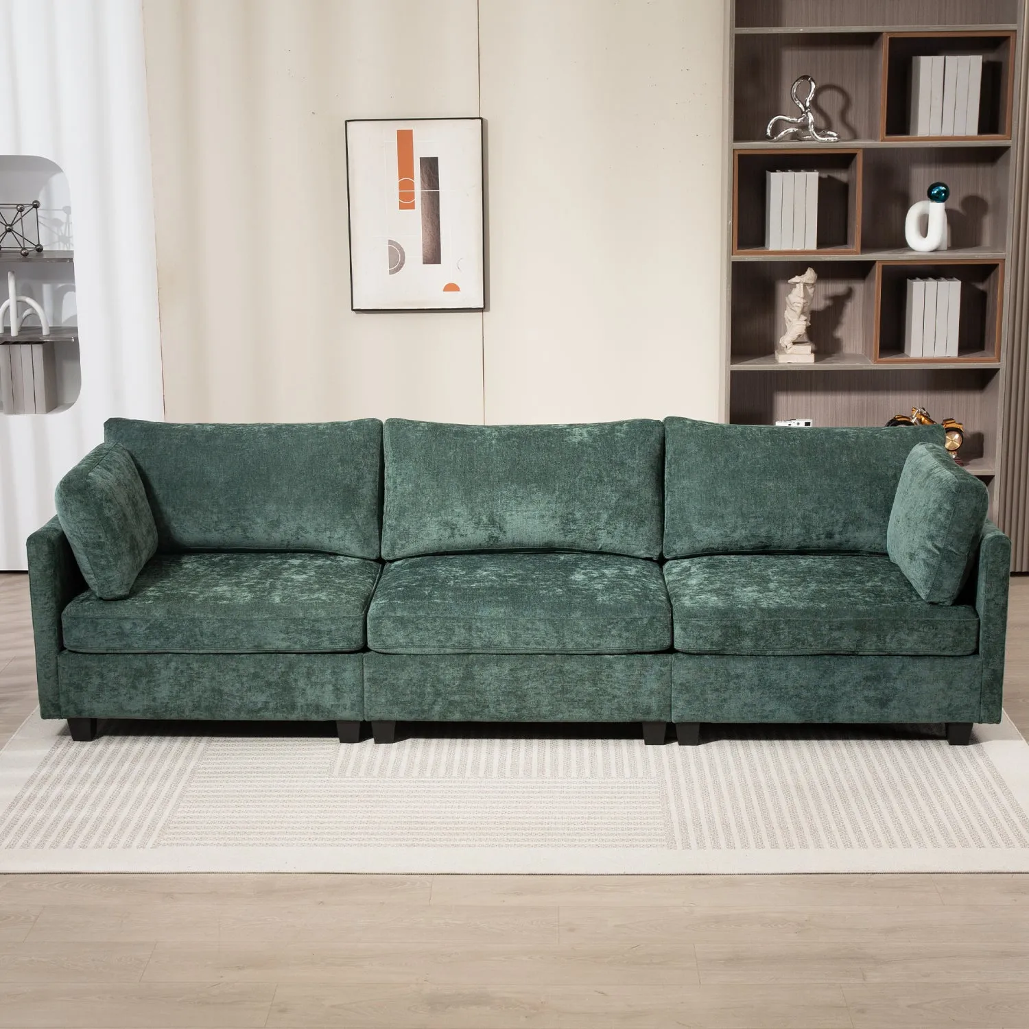 Streamdale 111.42x32.28" 3-Seater Chenille Sofa - Comfy, Cloud-Soft, with Side Pocket