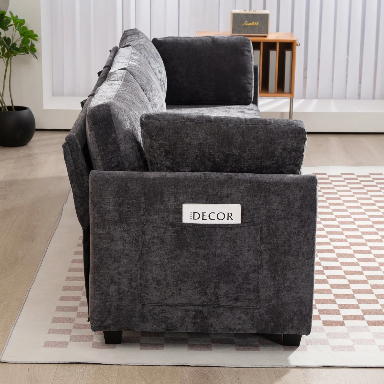 Streamdale 111.42x32.28" 3-Seater Chenille Sofa - Comfy, Cloud-Soft, with Side Pocket
