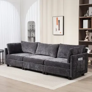 Streamdale 111.42x32.28" 3-Seater Chenille Sofa - Comfy, Cloud-Soft, with Side Pocket