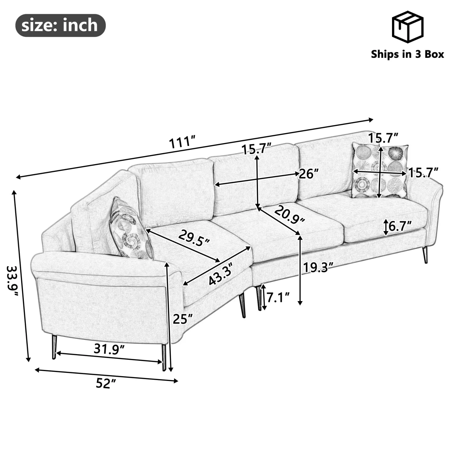 Streamdale 111" Curved Sofa with Pillows