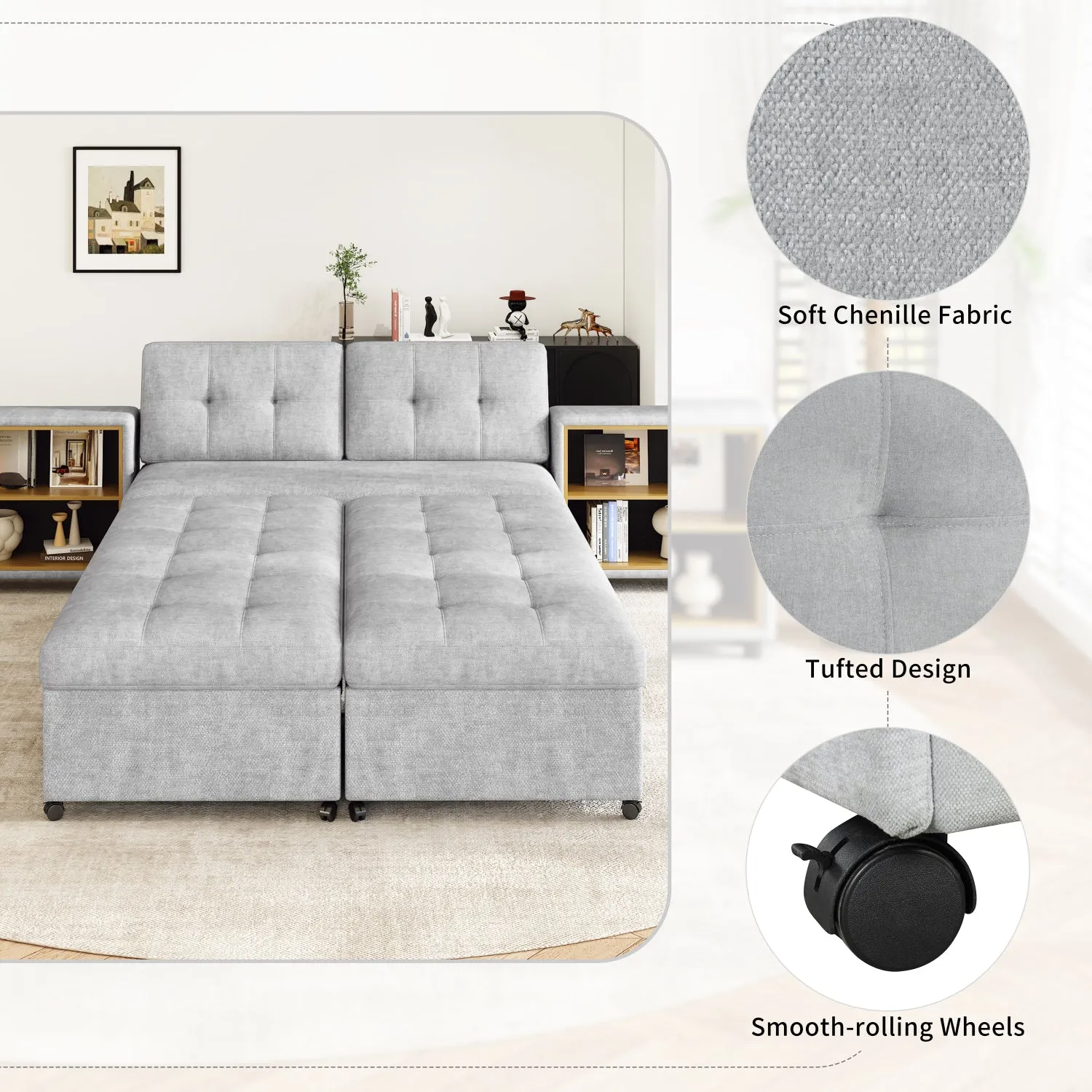 Streamdale 121" Modular Sofa Bed with Storage