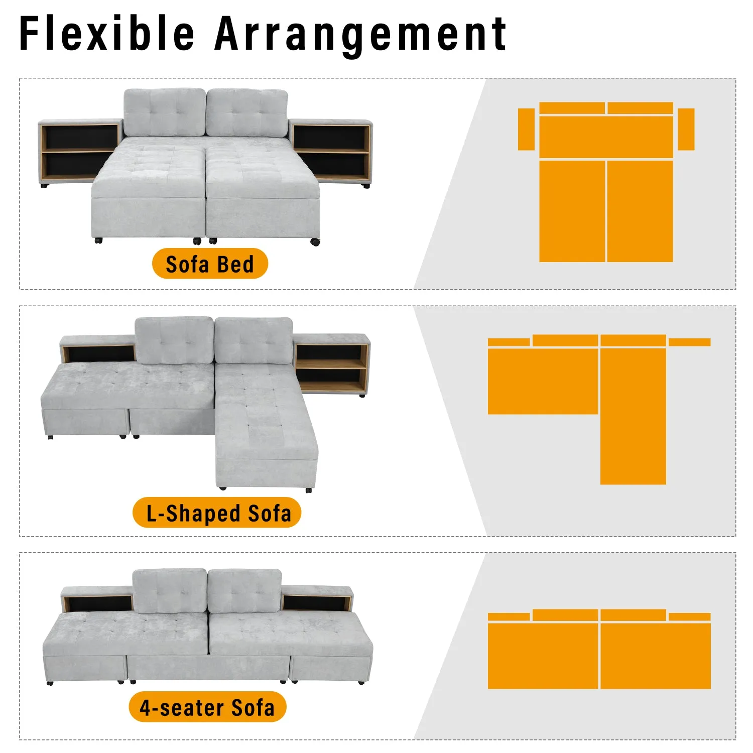 Streamdale 121" Modular Sofa Bed with Storage