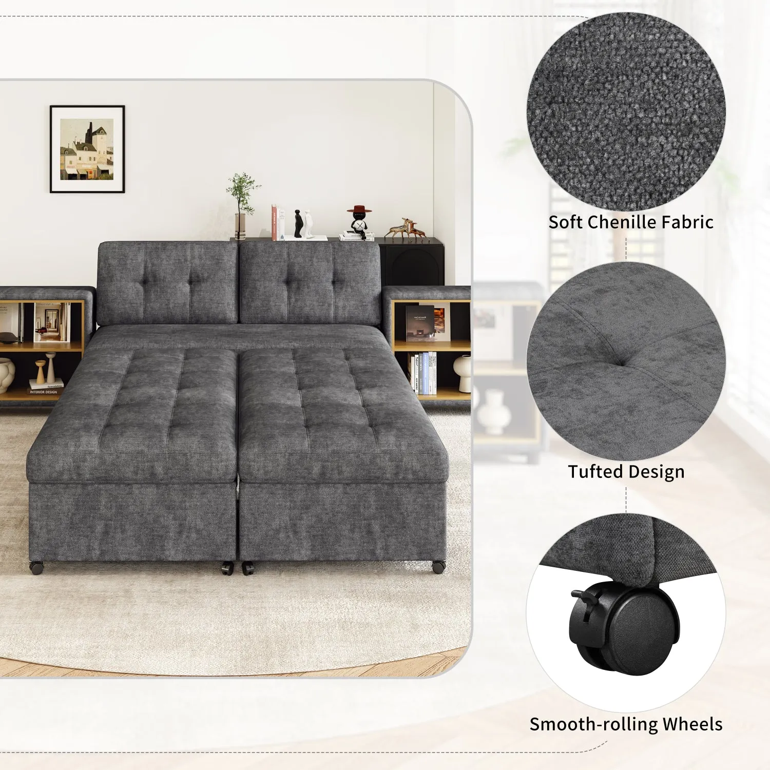 Streamdale 121" Modular Sofa Bed with Storage