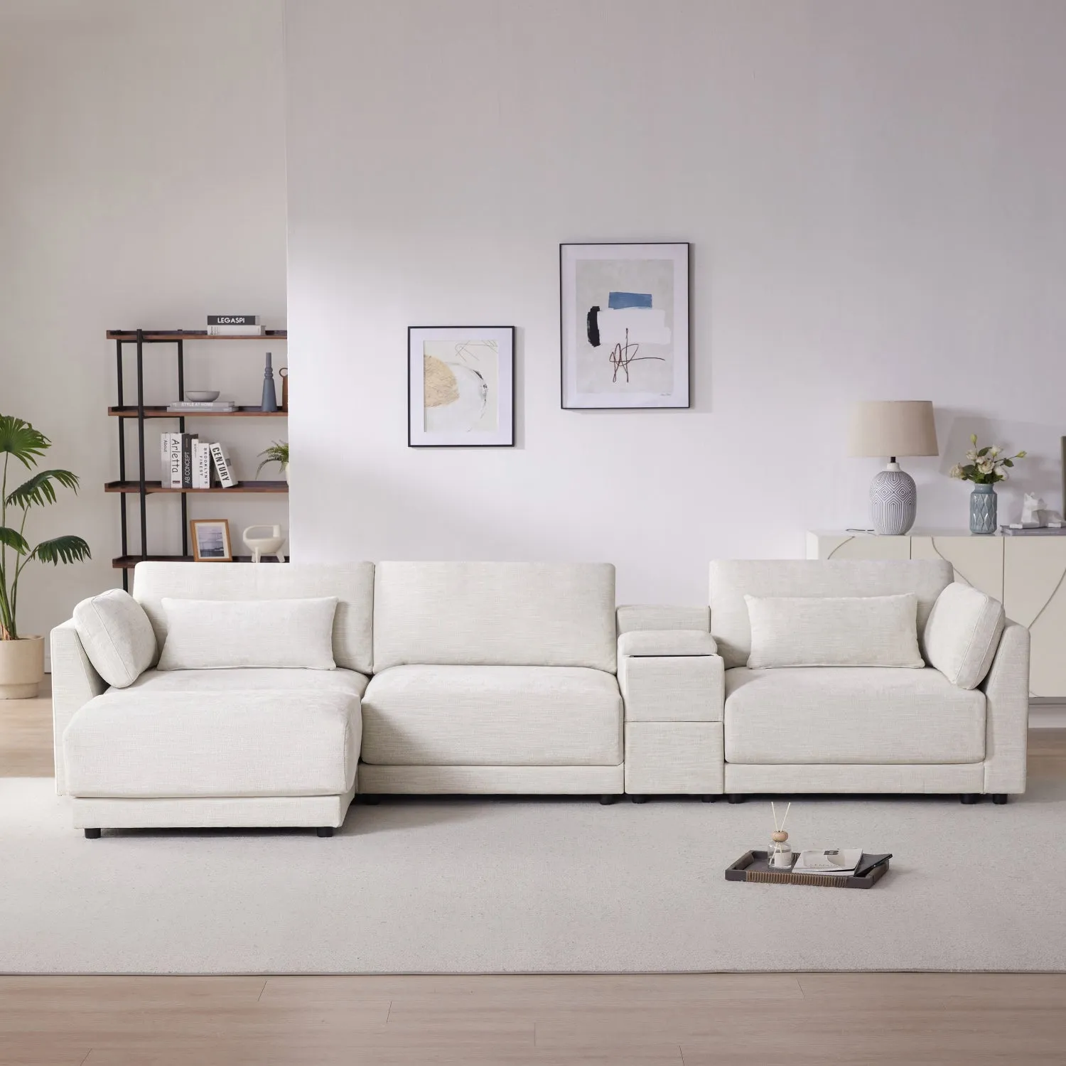 Streamdale 124" Modular Sectional Sofa w/ Storage, Ottoman, USB Charger