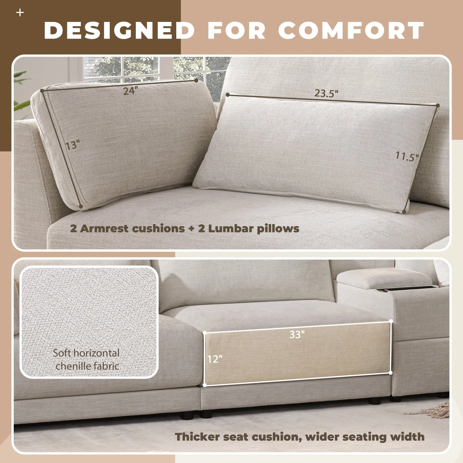 Streamdale 124" Modular Sectional Sofa w/ Storage, Ottoman, USB Charger