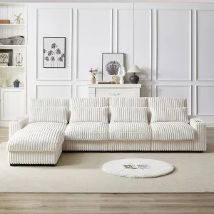 Streamdale 126" Corduroy L-Shaped Sofa w/ Cup Holder, USB, Pillows & Ottoman