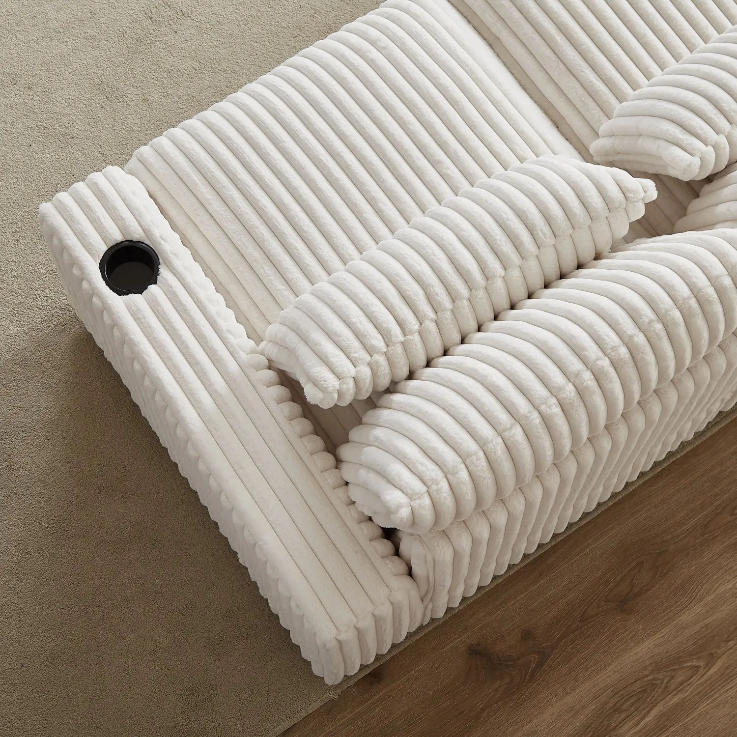 Streamdale 126" Corduroy L-Shaped Sofa w/ Cup Holder, USB, Pillows & Ottoman