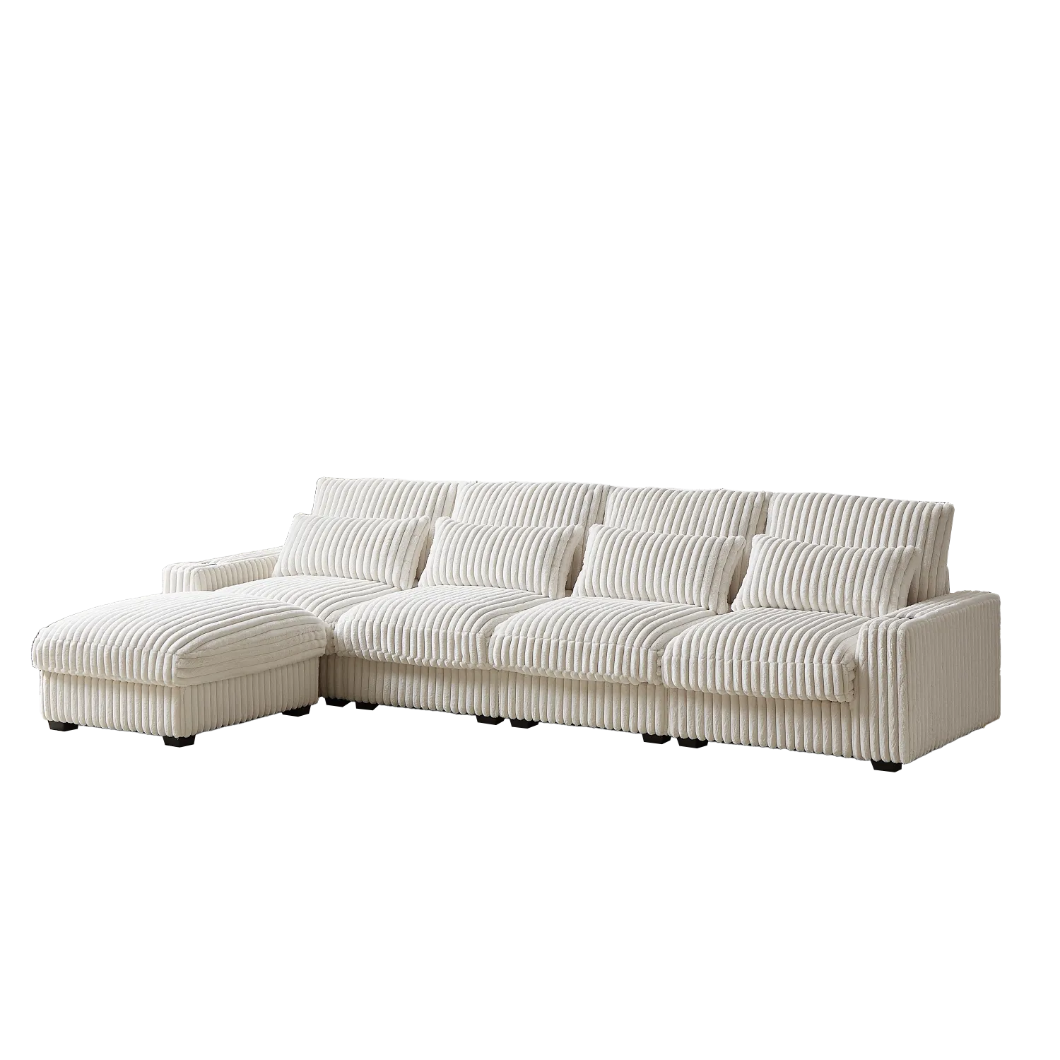 Streamdale 126" Corduroy L-Shaped Sofa w/ Cup Holder, USB, Pillows & Ottoman