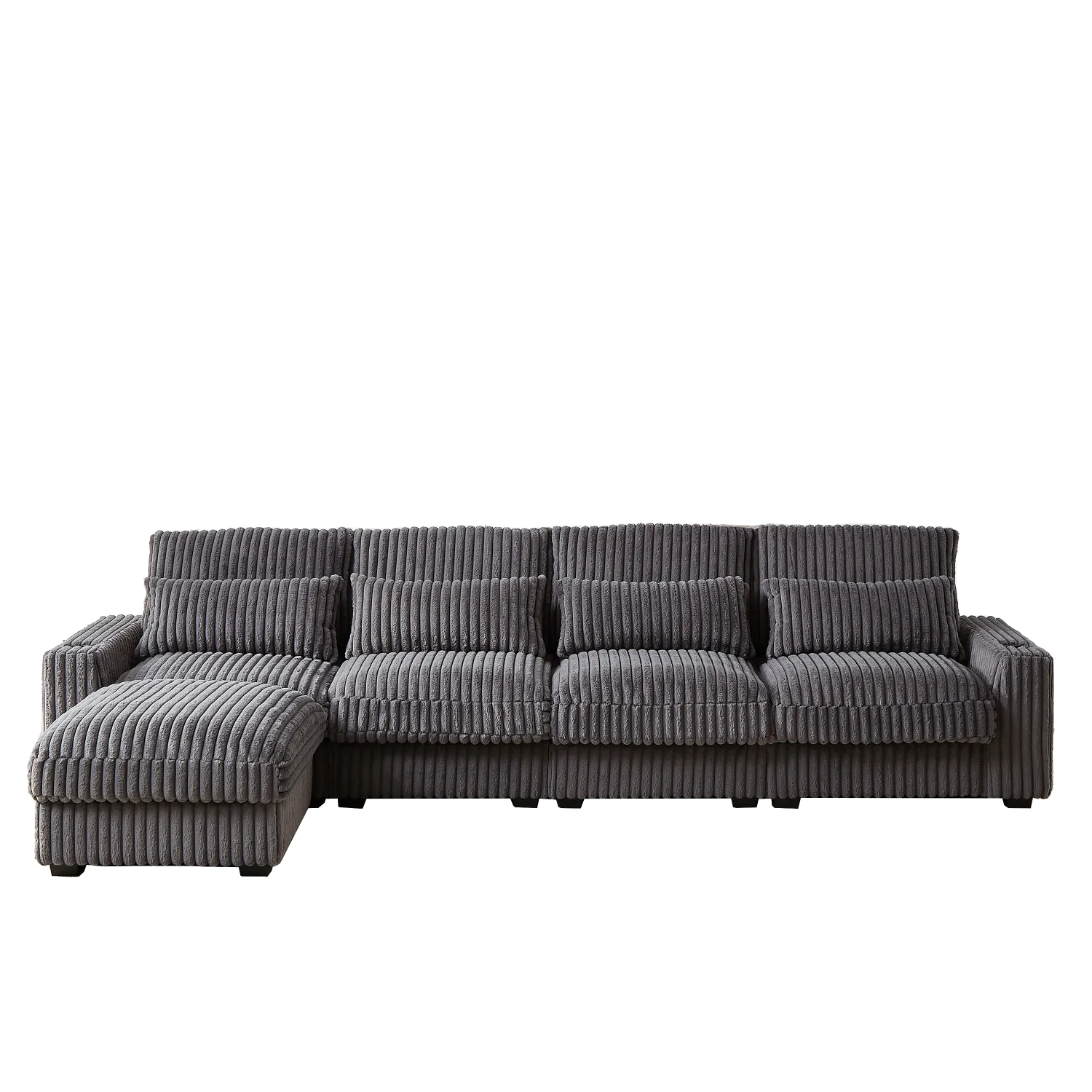 Streamdale 126" Corduroy L-Shaped Sofa w/ Cup Holder, USB, Pillows & Ottoman