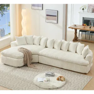 Streamdale 127" Large Beige Corduroy Sectional Sofa - Curved Design, High-Resilience Foam