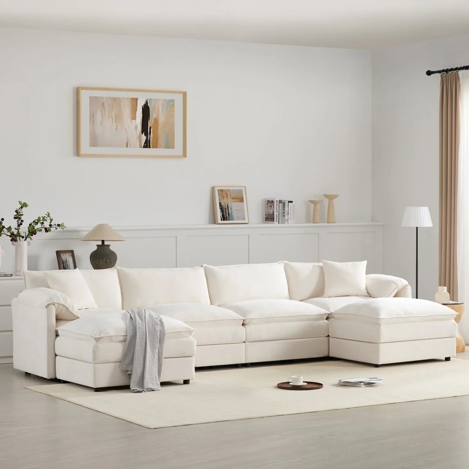 Streamdale 136" Chenille U-Shaped Sectional Sofa with Ottomans