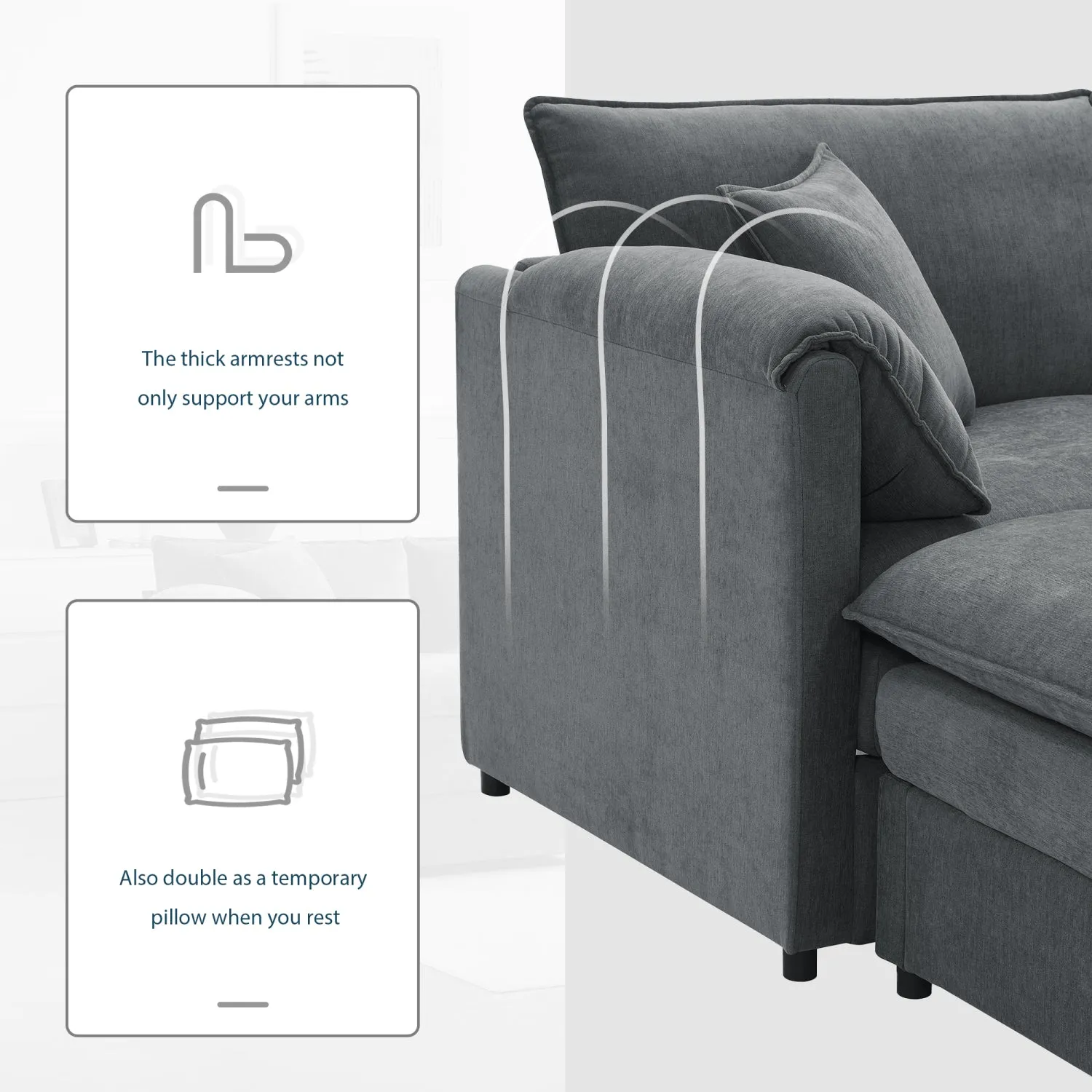 Streamdale 136" Chenille U-Shaped Sectional Sofa with Ottomans