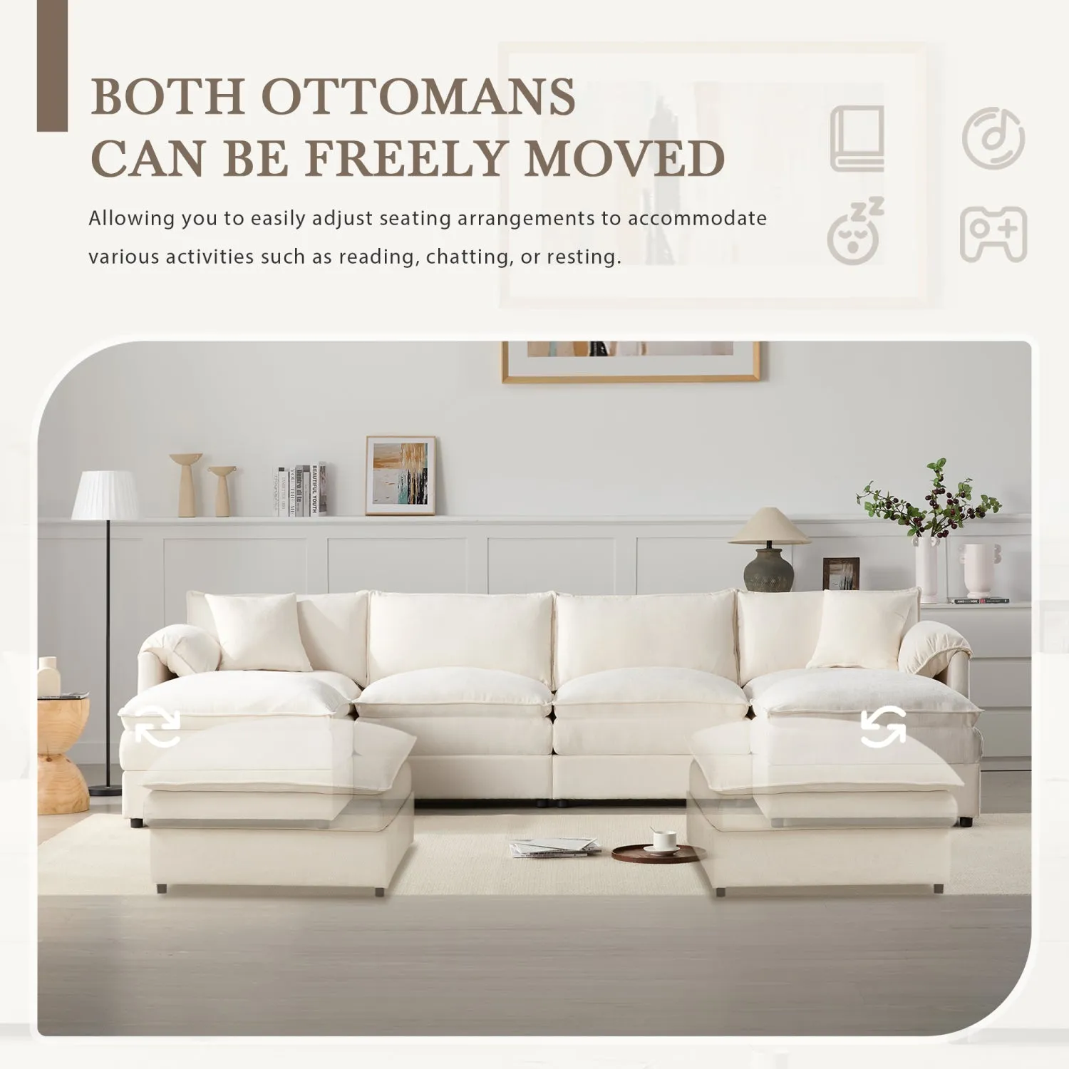 Streamdale 136" Chenille U-Shaped Sectional Sofa with Ottomans