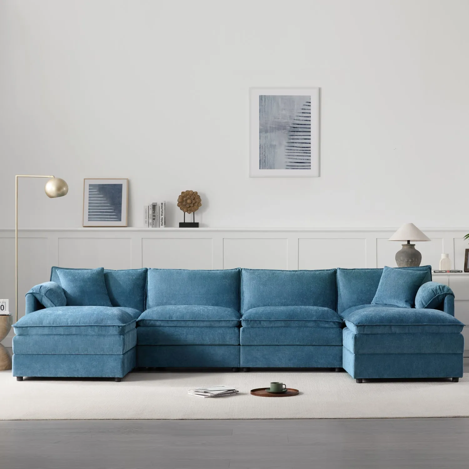 Streamdale 136" Chenille U-Shaped Sectional Sofa with Ottomans
