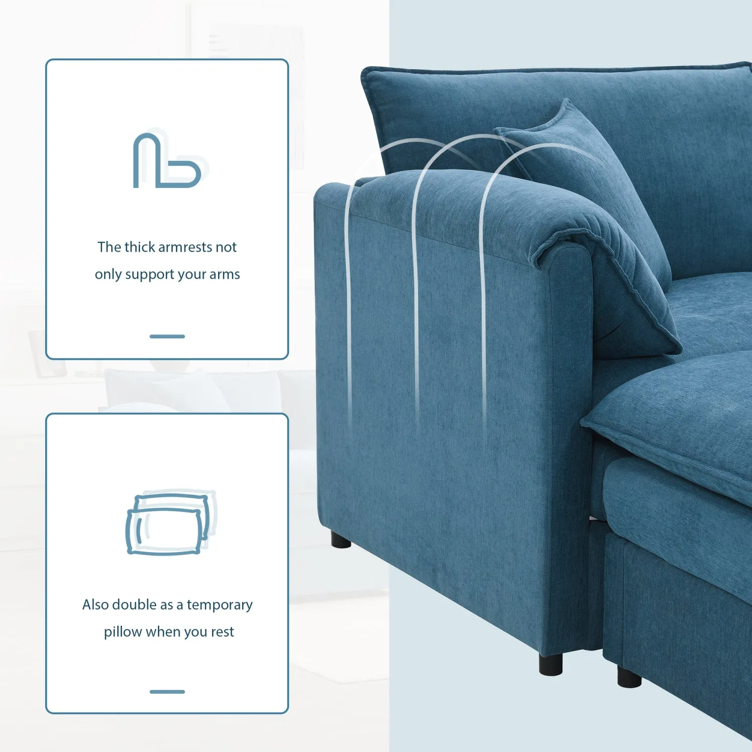 Streamdale 136" Chenille U-Shaped Sectional Sofa with Ottomans
