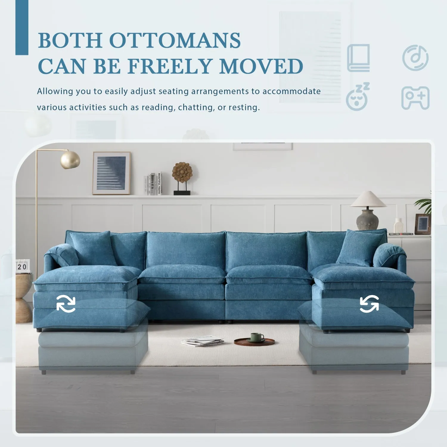Streamdale 136" Chenille U-Shaped Sectional Sofa with Ottomans
