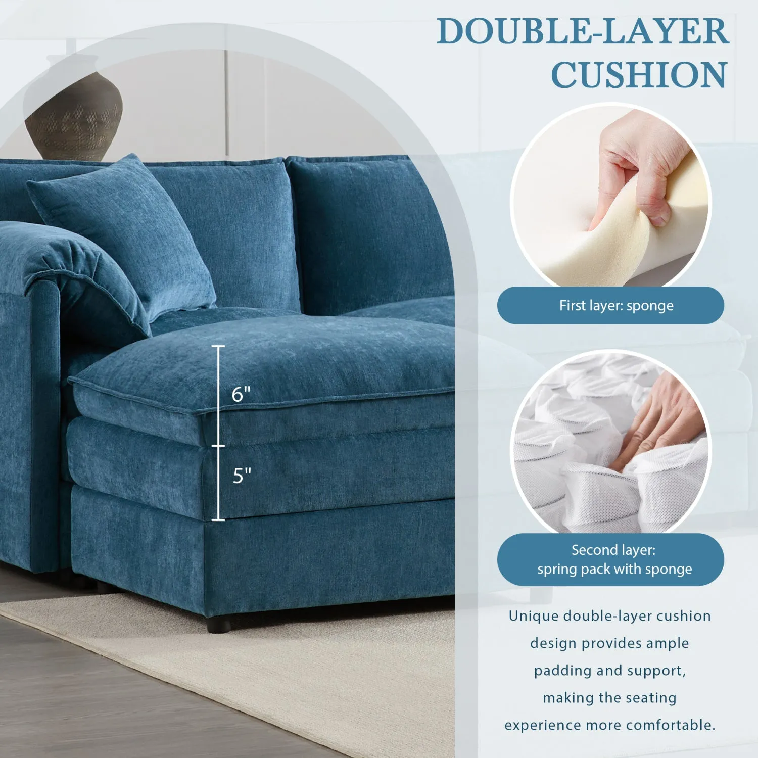 Streamdale 136" Chenille U-Shaped Sectional Sofa with Ottomans