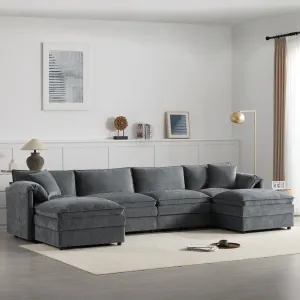 Streamdale 136" Chenille U-Shaped Sectional Sofa with Ottomans