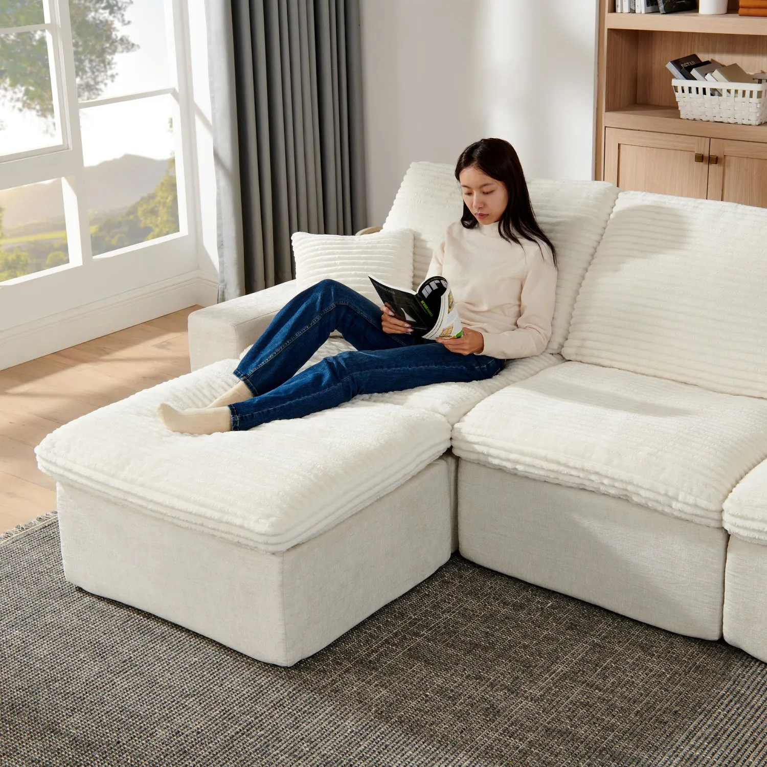 Streamdale 142" Cloud Sectional Sofa with Chaise, U-Shaped, Beige