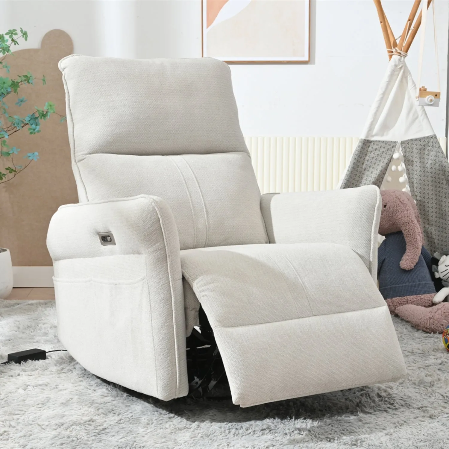 Streamdale 270 Swivel Rocker Recliner, Small Space Sofa, Fabric Gray