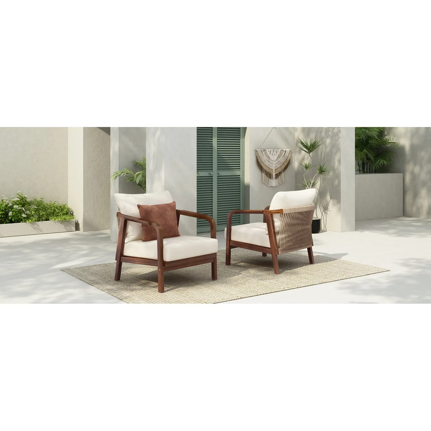 Streamdale 28" Outdoor Lounge Chair - Woven Back, Wood Frame, Cushions