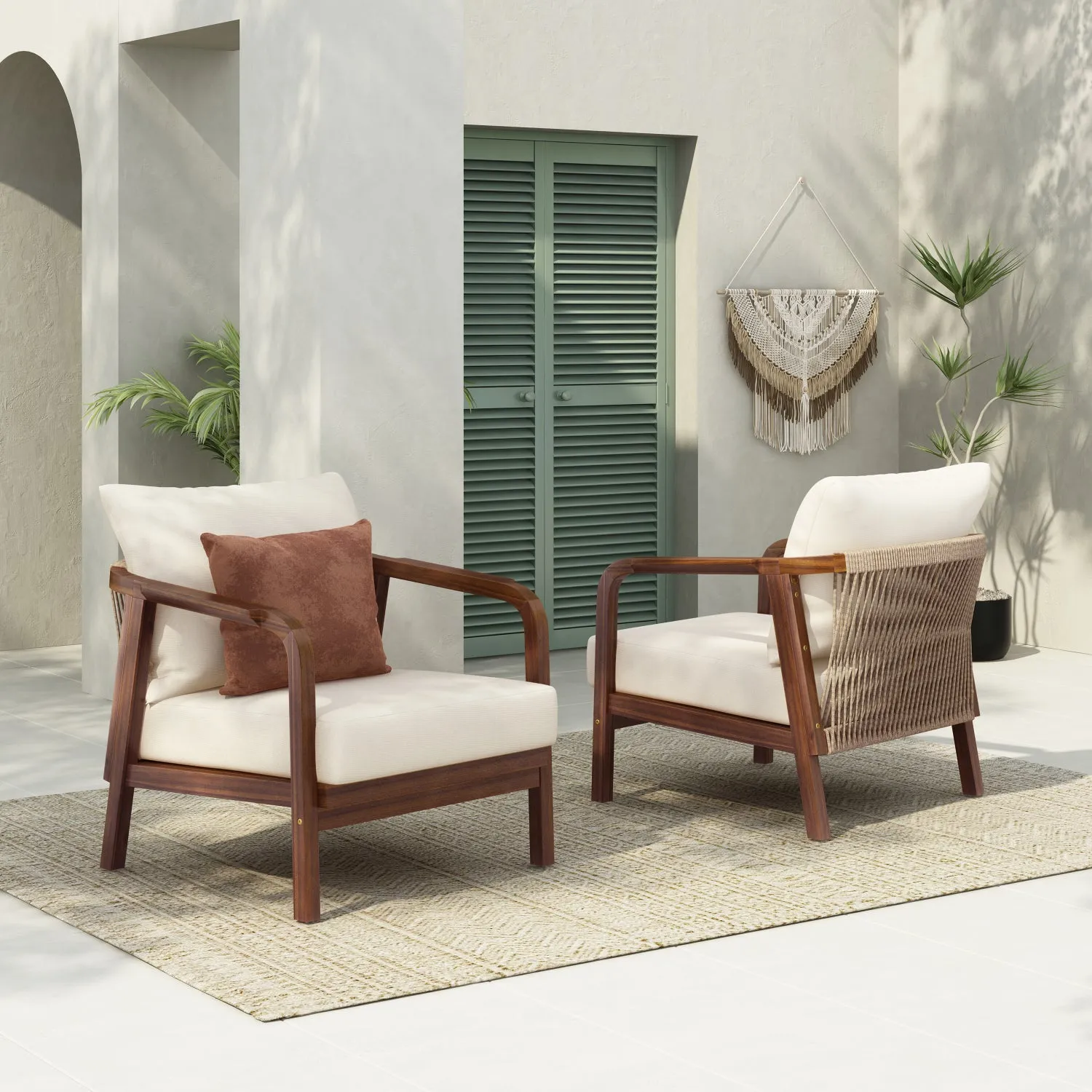 Streamdale 28" Outdoor Lounge Chair - Woven Back, Wood Frame, Cushions