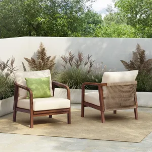 Streamdale 28" Outdoor Lounge Chair - Woven Back, Wood Frame, Cushions