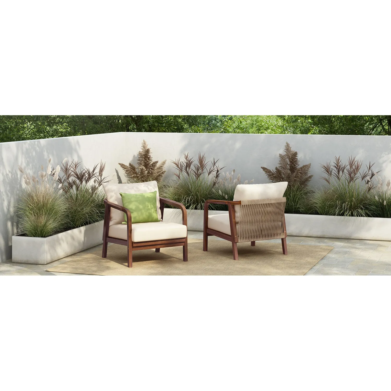 Streamdale 28" Outdoor Lounge Chair - Woven Back, Wood Frame, Cushions