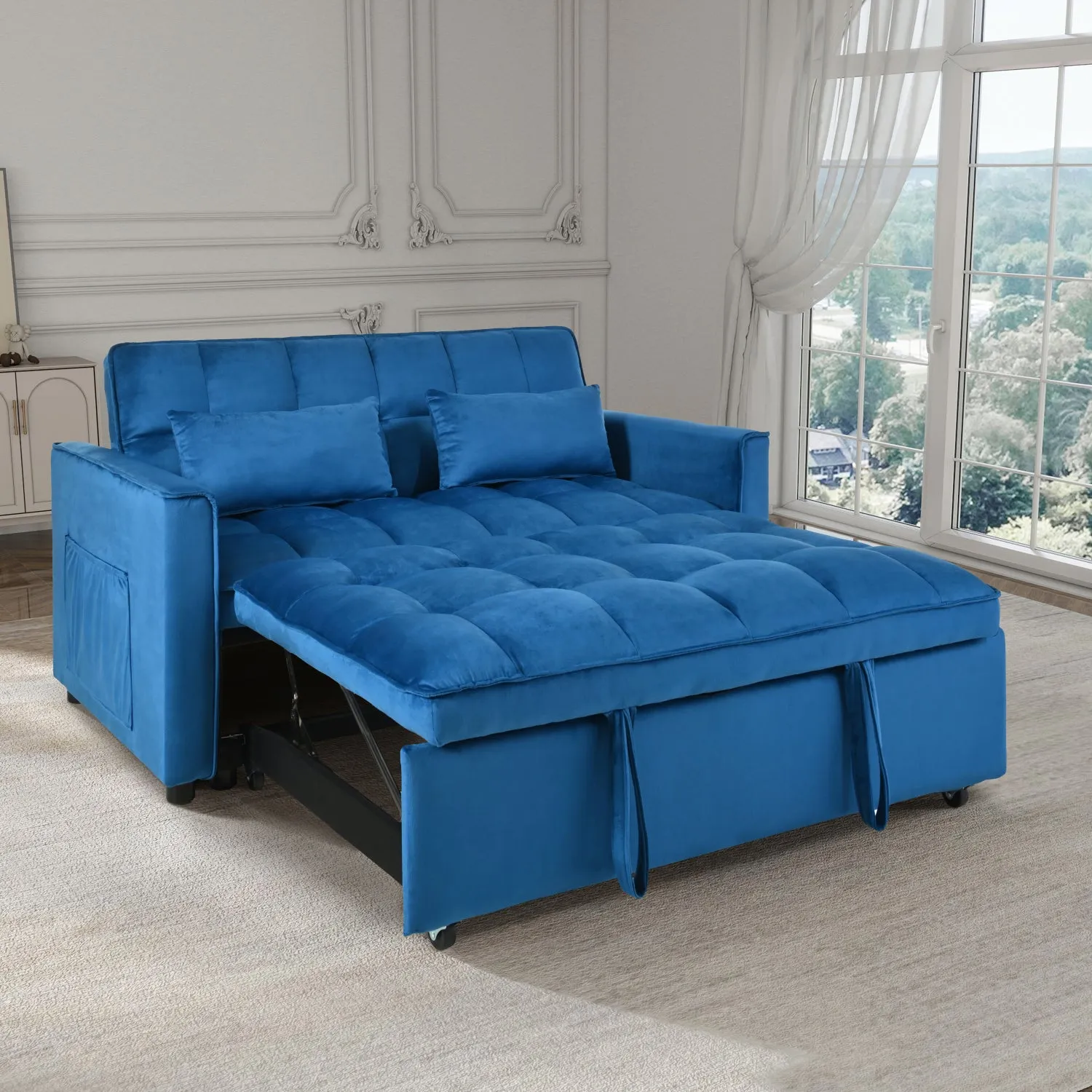 Streamdale 3-in-1 Convertible Sofa Bed with Reclining Back (Blue)