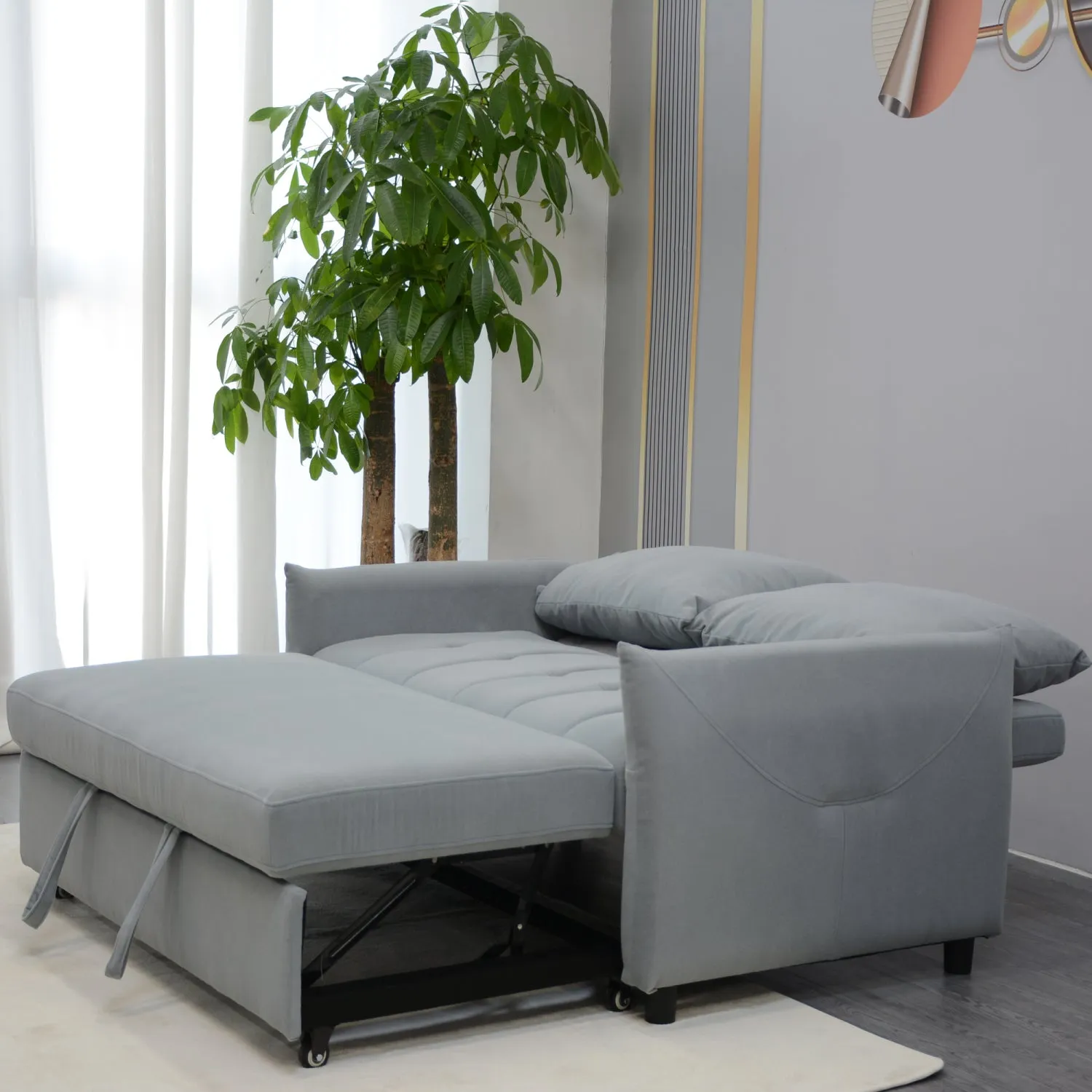 Streamdale 3-in-1 Light Blue Velvet Sleeper Sofa with Storage