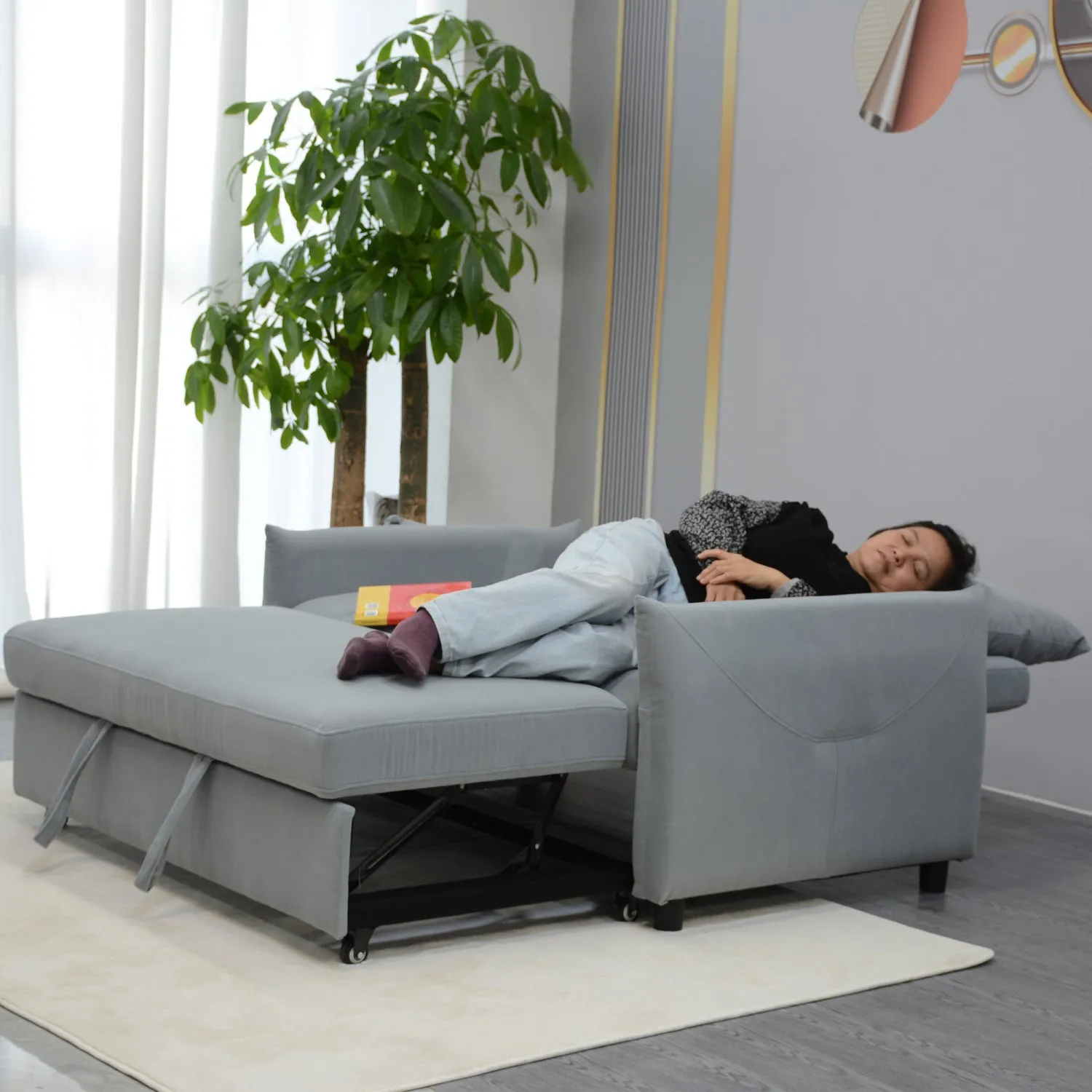 Streamdale 3-in-1 Light Blue Velvet Sleeper Sofa with Storage