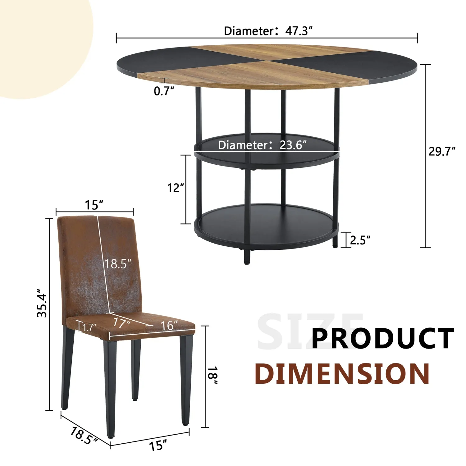 Streamdale 47" Round Dining Set: Table with Storage & 6 Brown Chairs