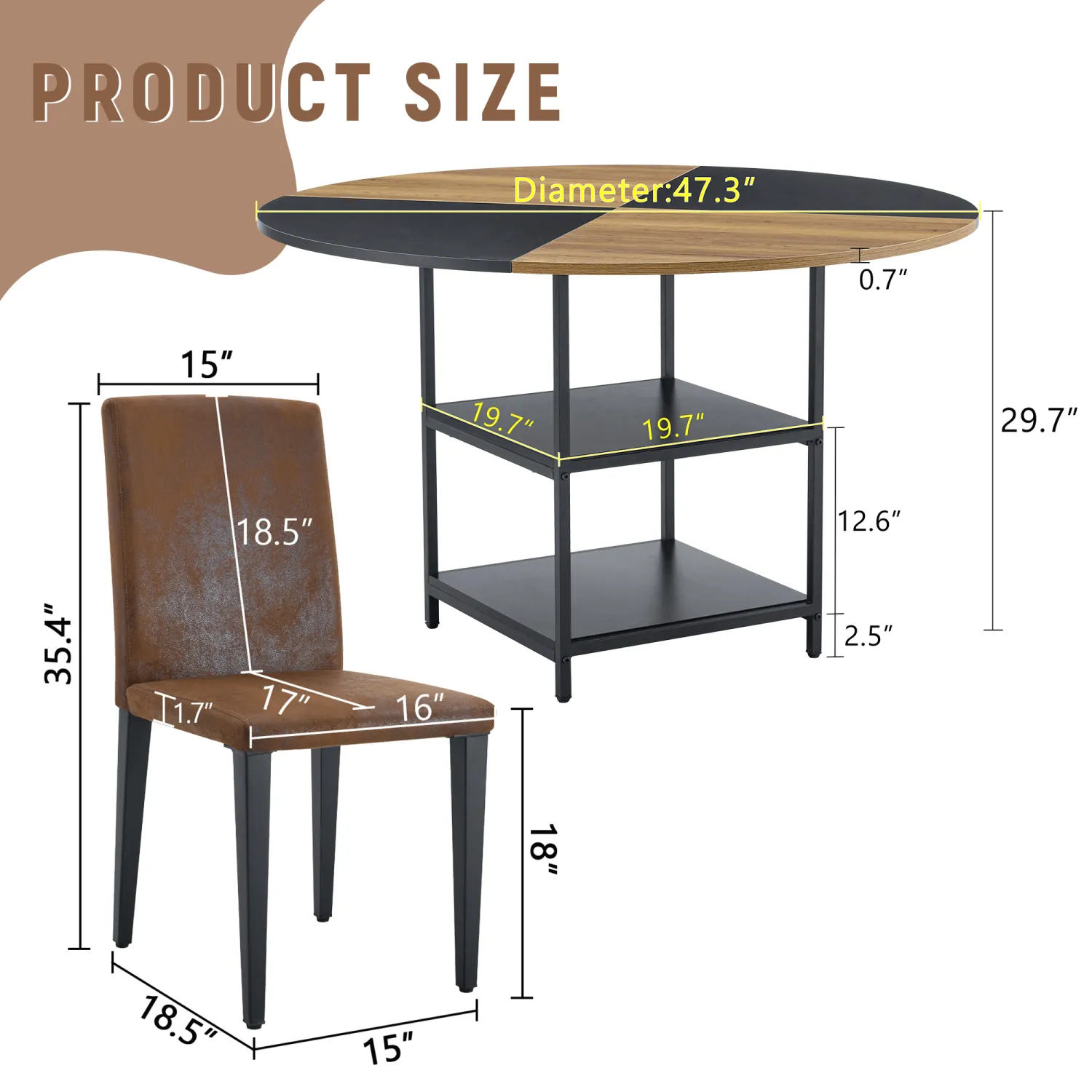 Streamdale 47" Round Dining Table Set with 4 Chairs & Storage