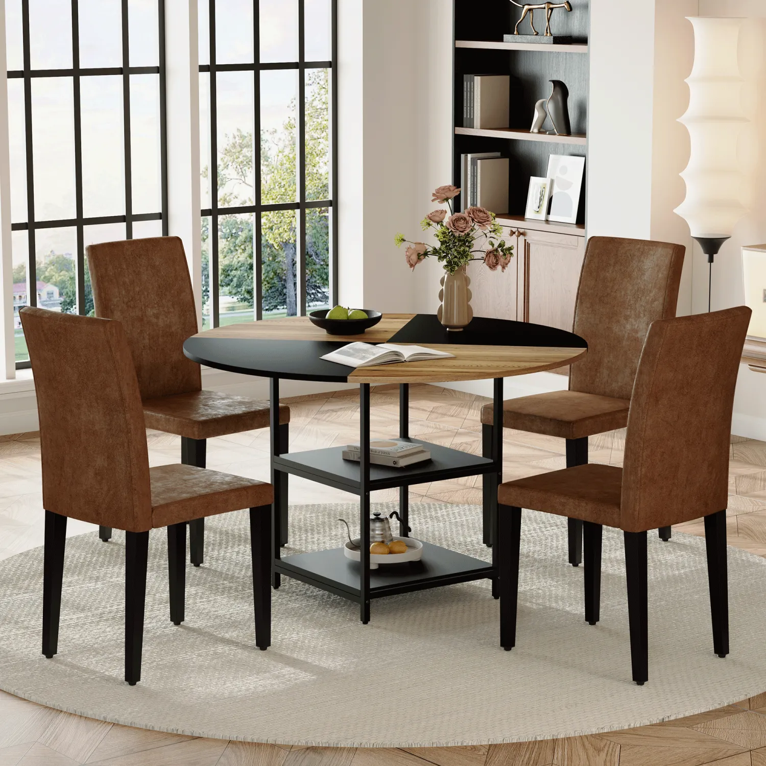 Streamdale 47" Round Dining Table Set with 4 Chairs & Storage