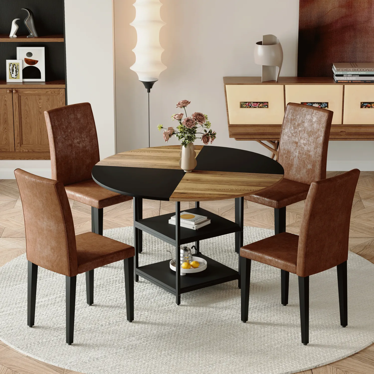 Streamdale 47" Round Dining Table Set with 4 Chairs & Storage