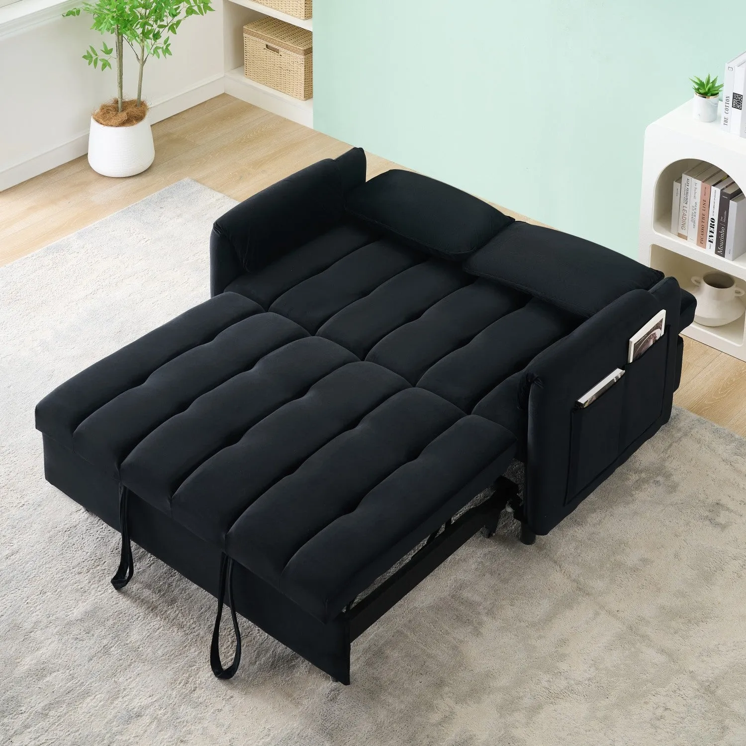 Streamdale 52" Black Velvet Sleeper Sofa with Pillows & Pockets