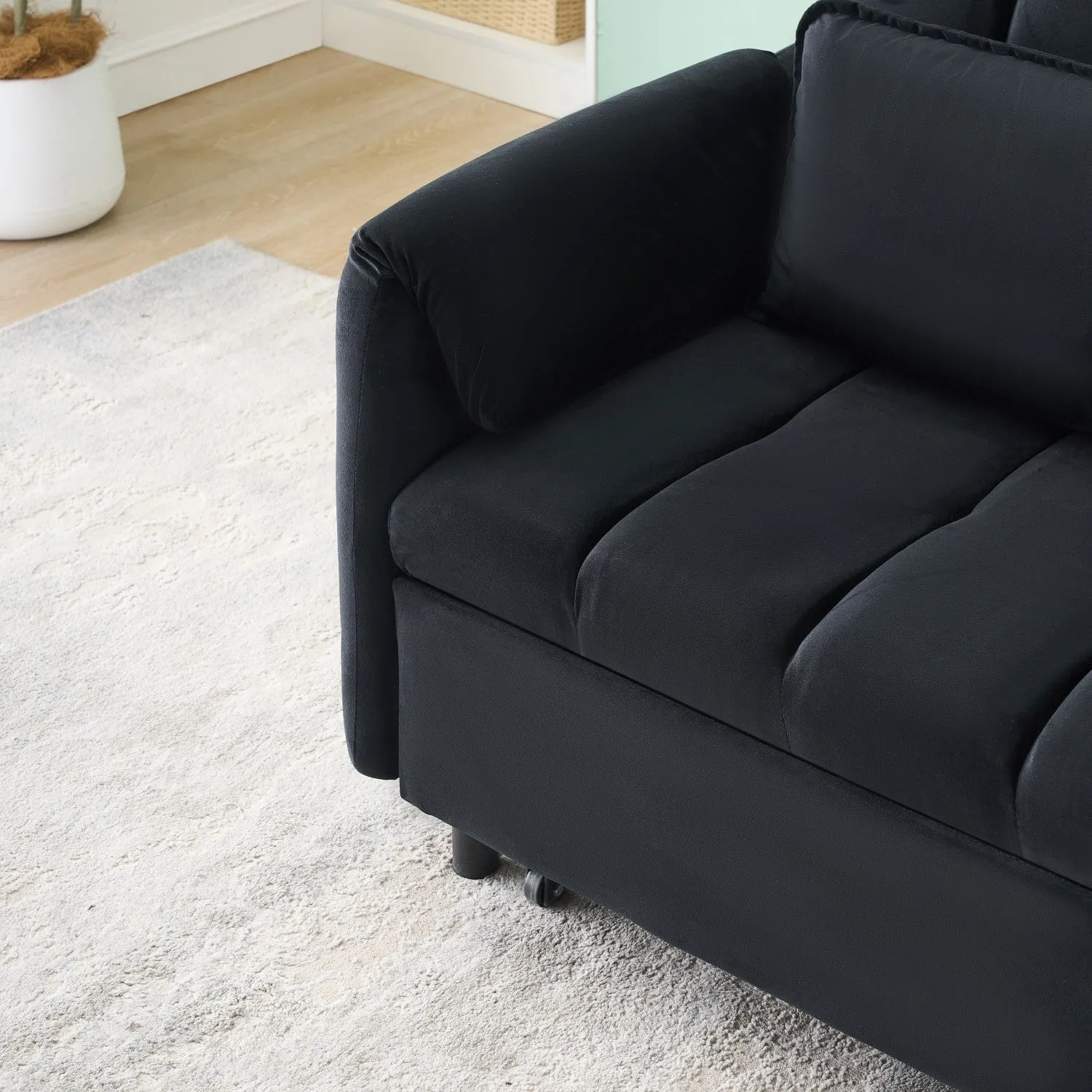 Streamdale 52" Black Velvet Sleeper Sofa with Pillows & Pockets