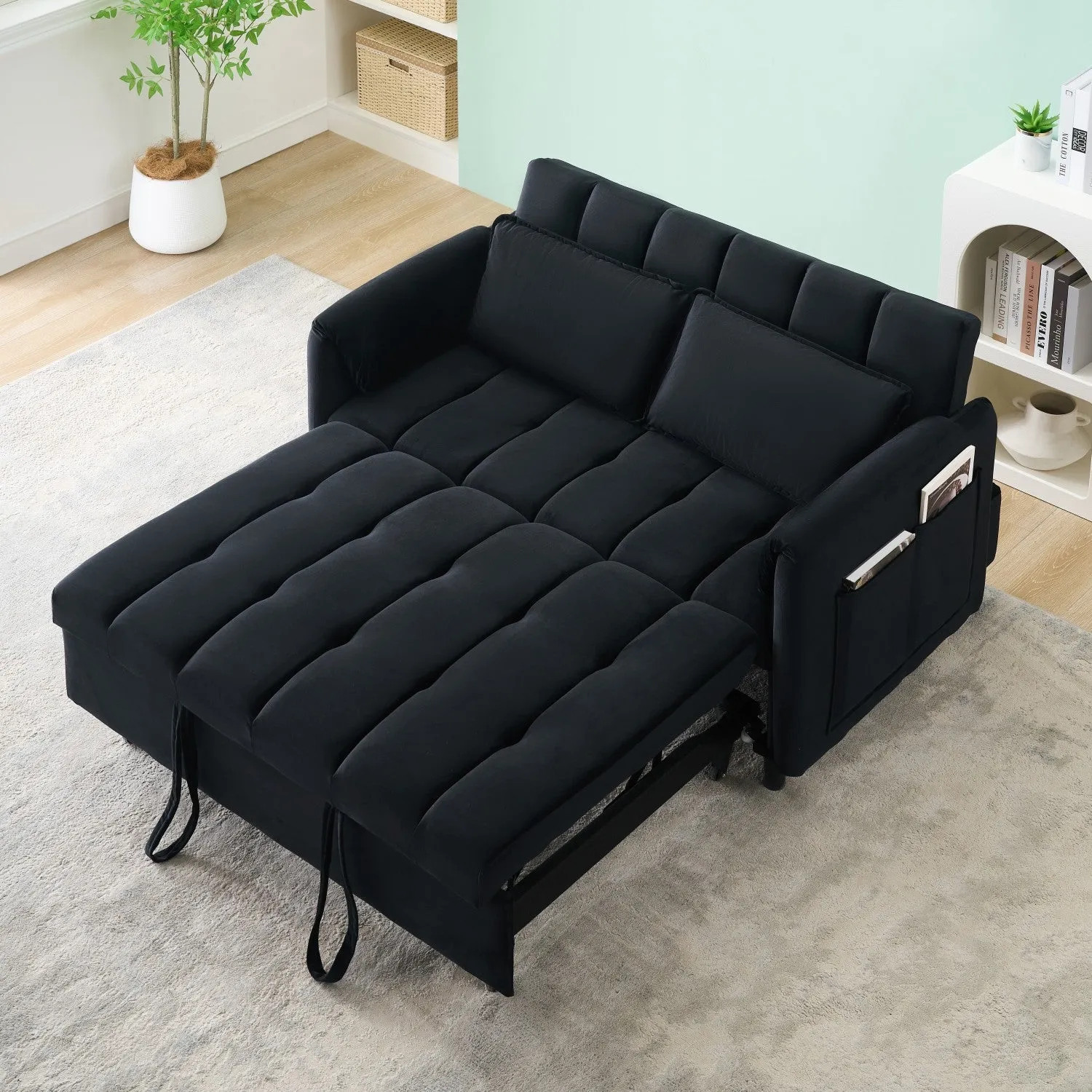 Streamdale 52" Black Velvet Sleeper Sofa with Pillows & Pockets