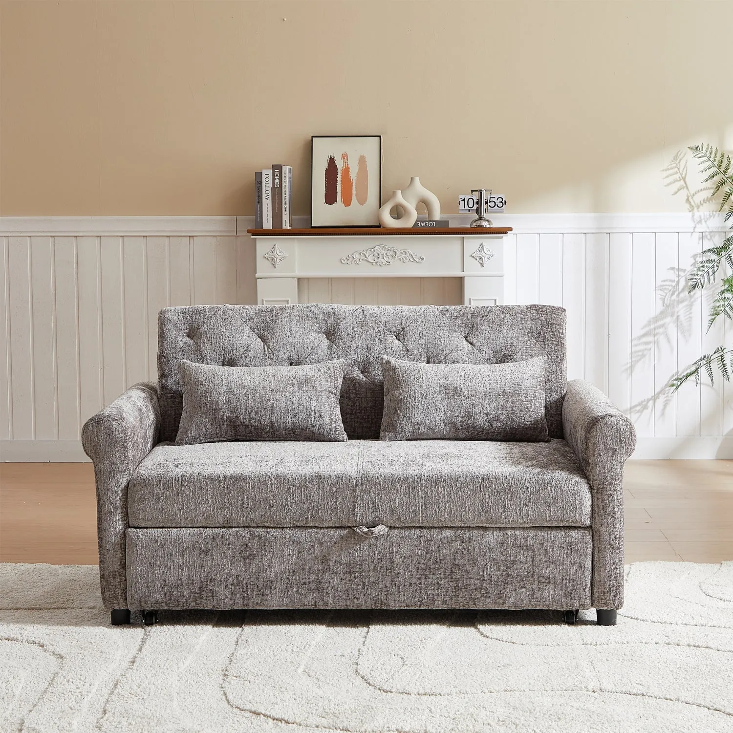 Streamdale 58" Chenille 3-in-1 Loveseat Sofa Bed Sleeper with Pillows
