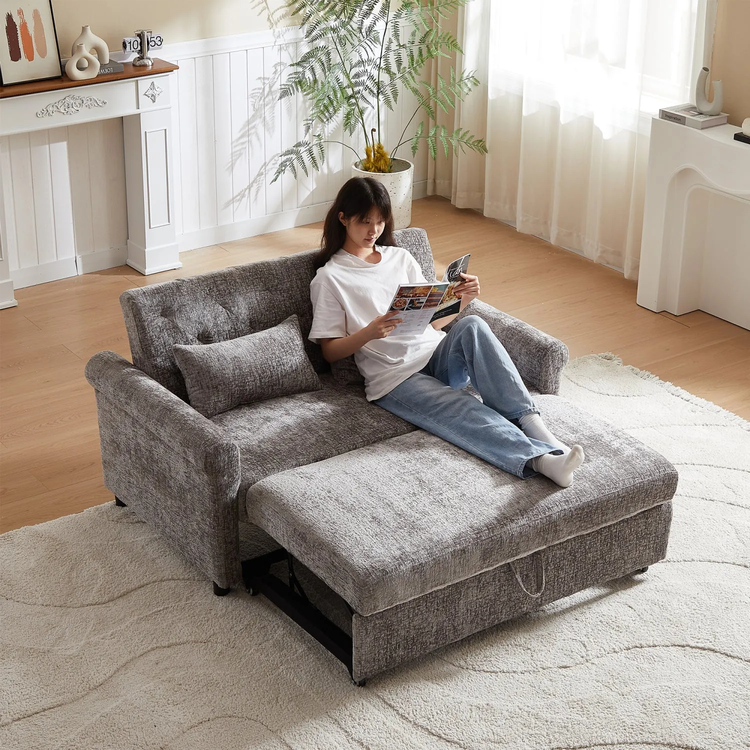 Streamdale 58" Chenille 3-in-1 Loveseat Sofa Bed Sleeper with Pillows