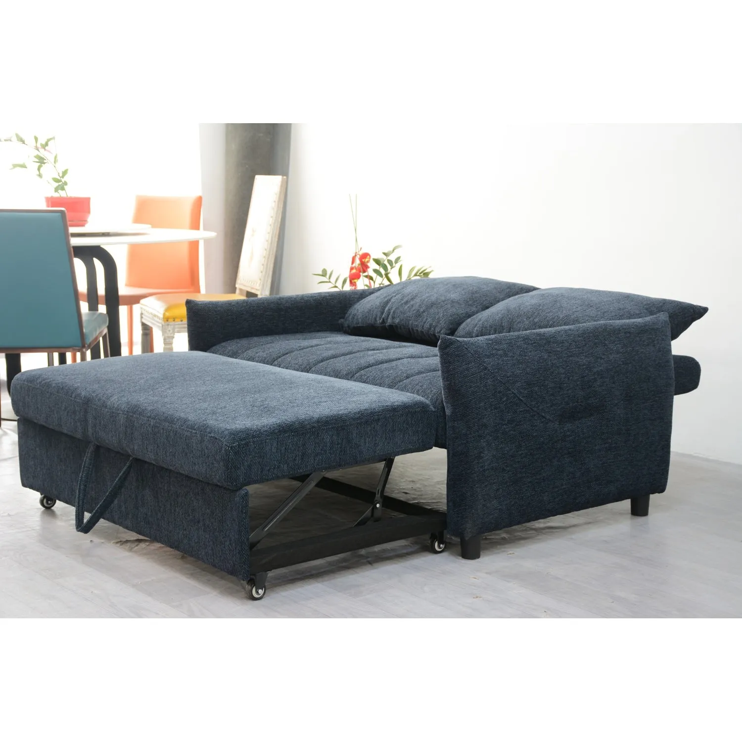 Streamdale 58" Navy Fabric Futon Sofa Bed - Adjustable Backrest