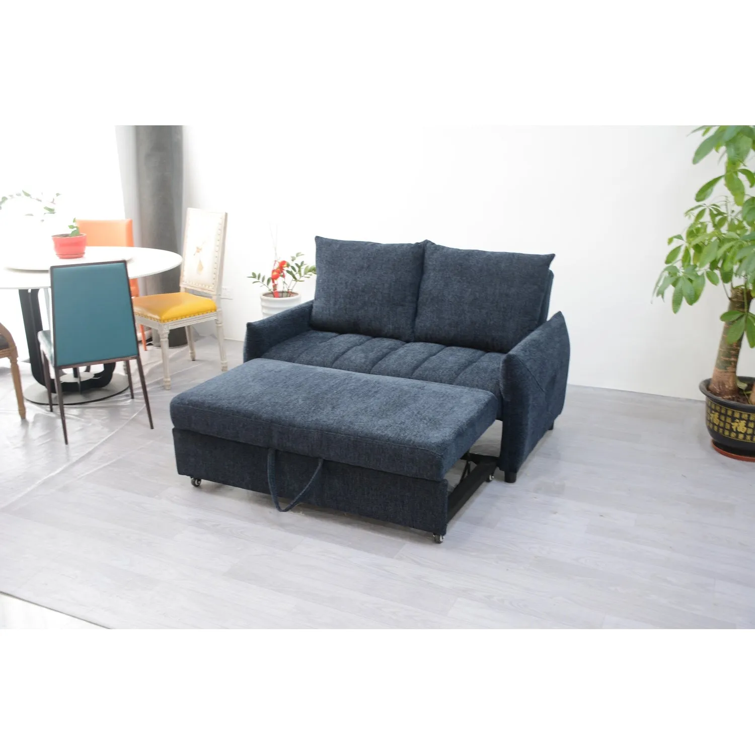 Streamdale 58" Navy Fabric Futon Sofa Bed - Adjustable Backrest