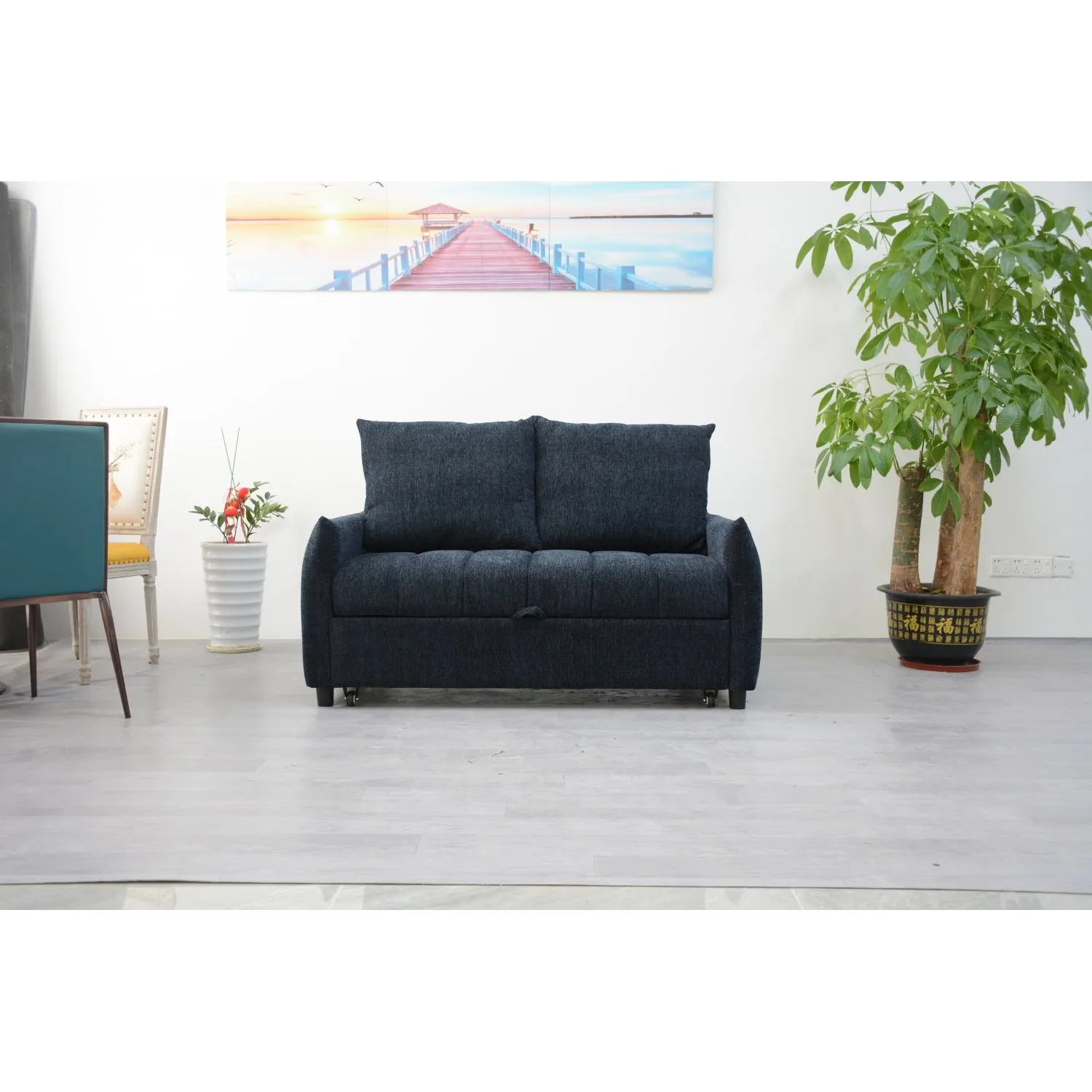 Streamdale 58" Navy Fabric Futon Sofa Bed - Adjustable Backrest