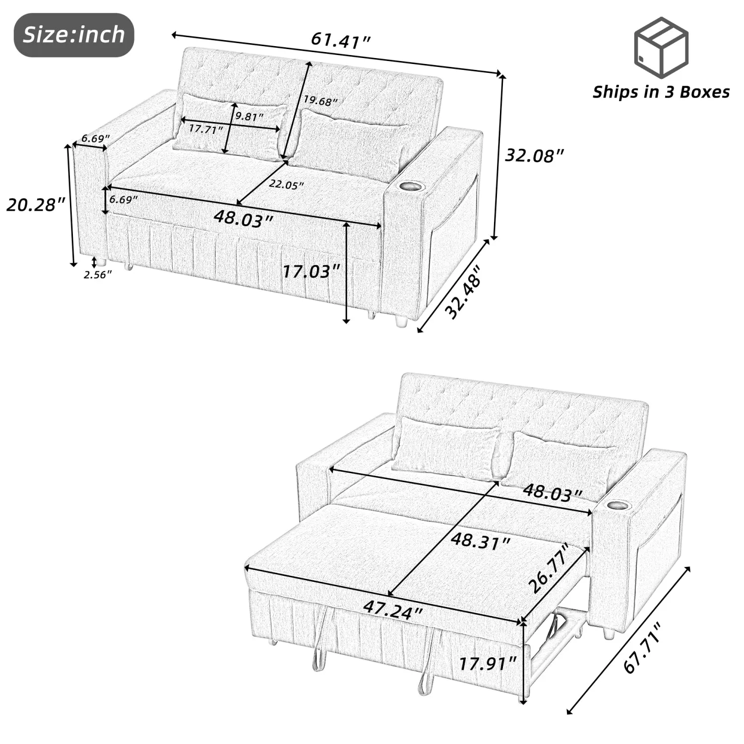Streamdale 61.4" Pull-Out Sofa Bed Convertible Couch