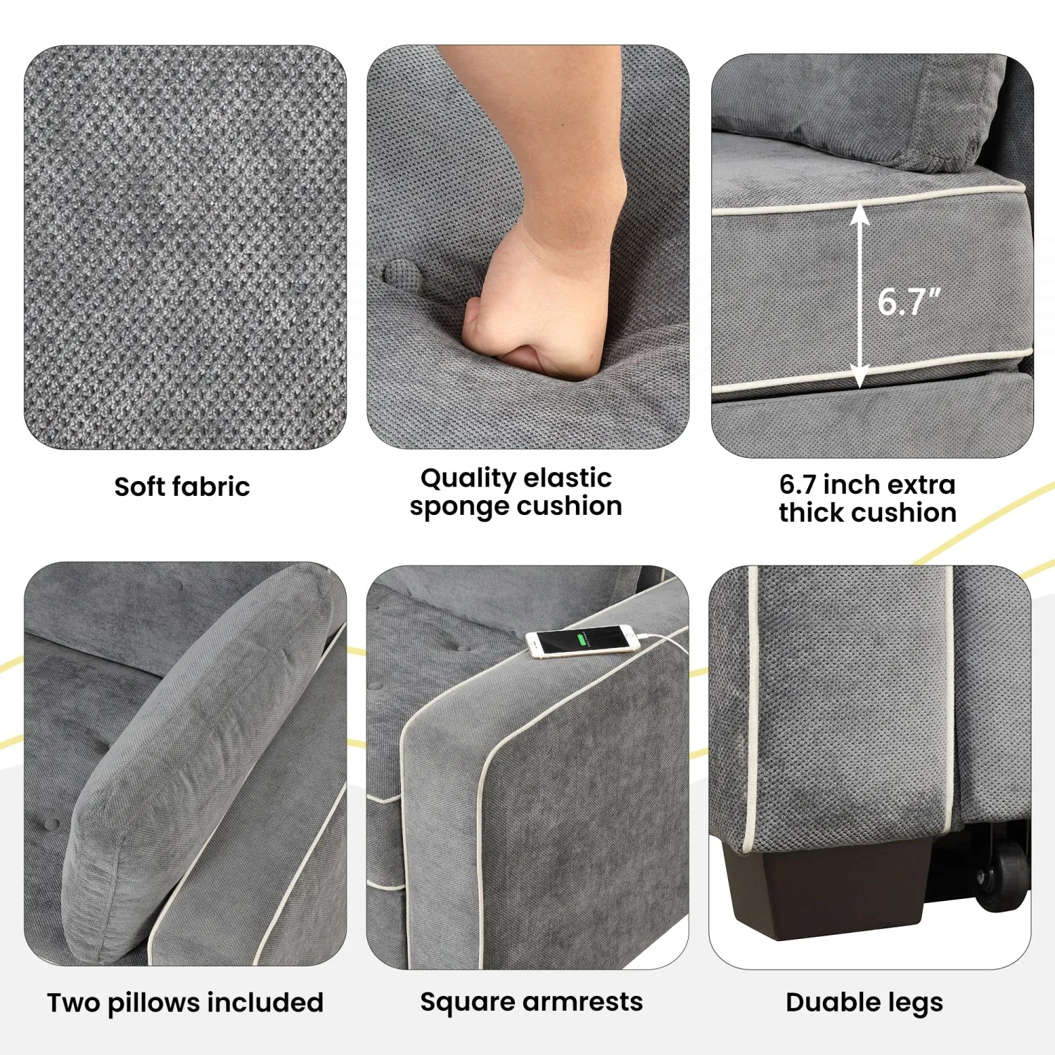 Streamdale 61.4" Sleeper Sofa Bed with USB & Pillows