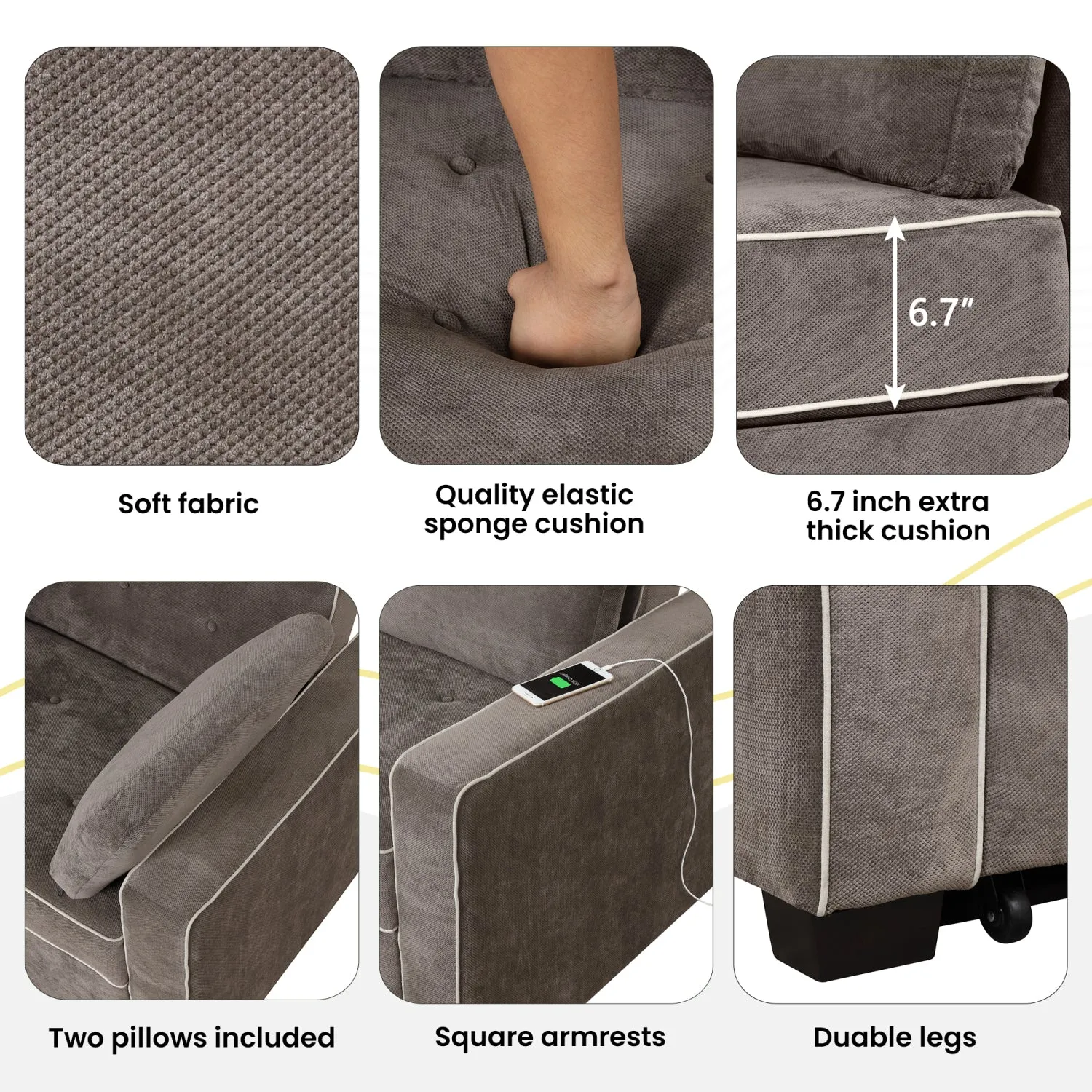 Streamdale 61.4" Sleeper Sofa Bed with USB & Pillows