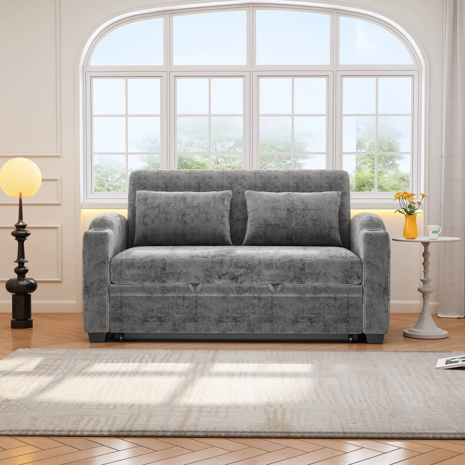 Streamdale 61.6" Pull Out Sofa Bed Loveseat with USB & Cup Holders