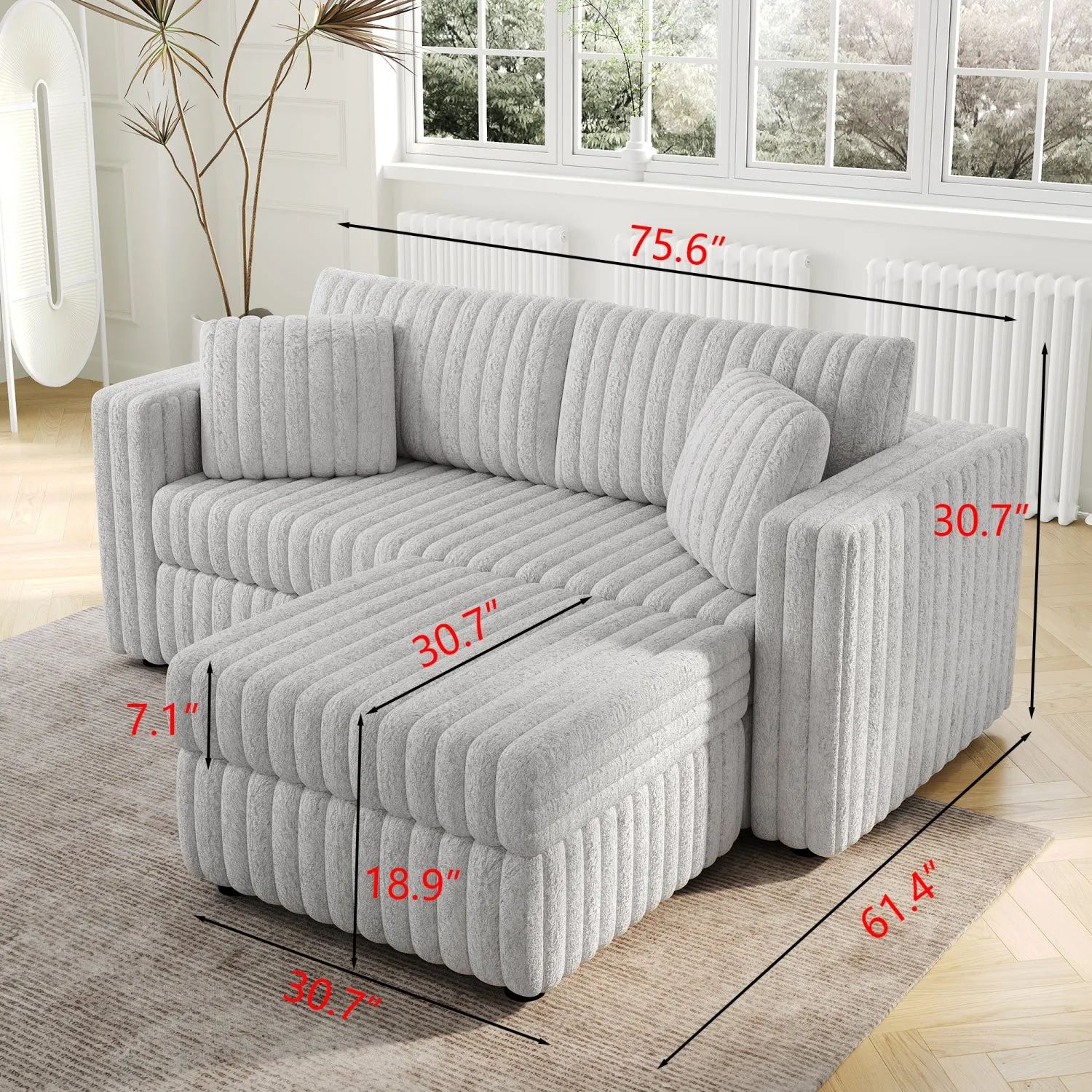 Streamdale 75.6" Modular Sofa w/ Lift & Ottoman. Light Gray.